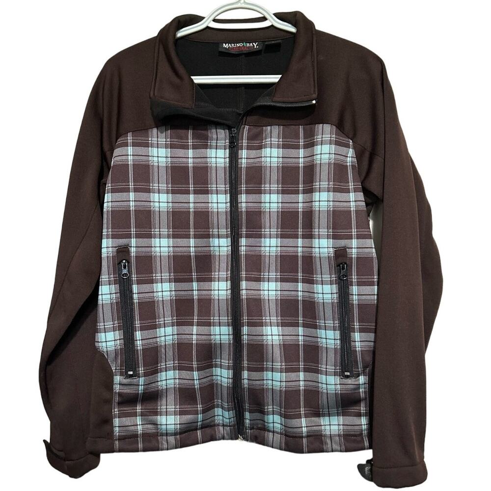 Marino Bay Natural Women's‎ Brown Teal Plaid Lightweight Jacket Size L